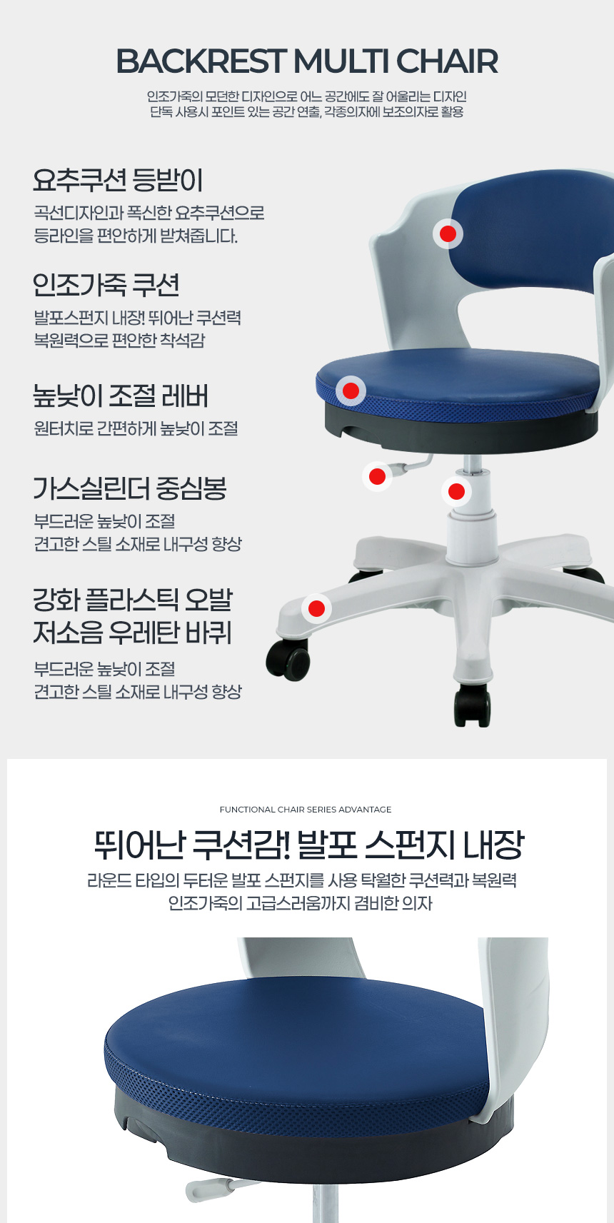 화이트편한원형의자 등받이 미용 보조 바퀴달린 허리