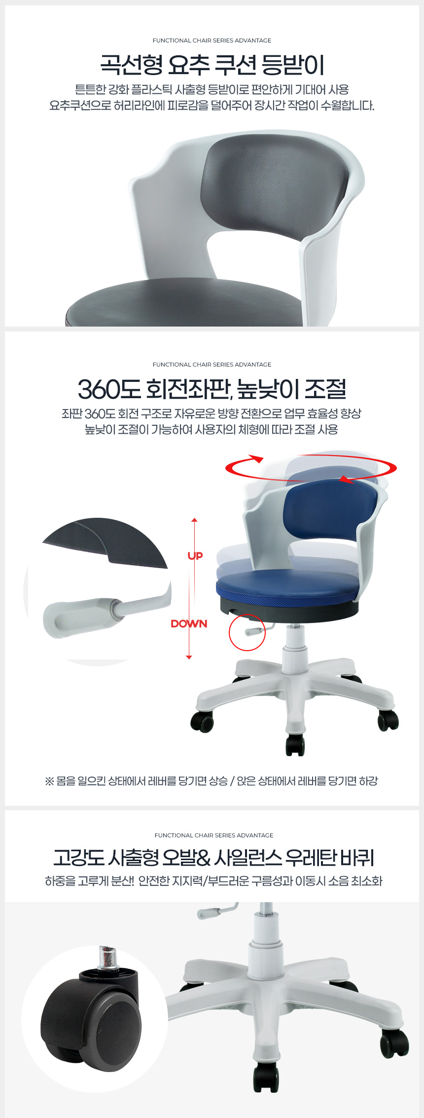 화이트편한원형의자 등받이 미용 보조 바퀴달린 허리