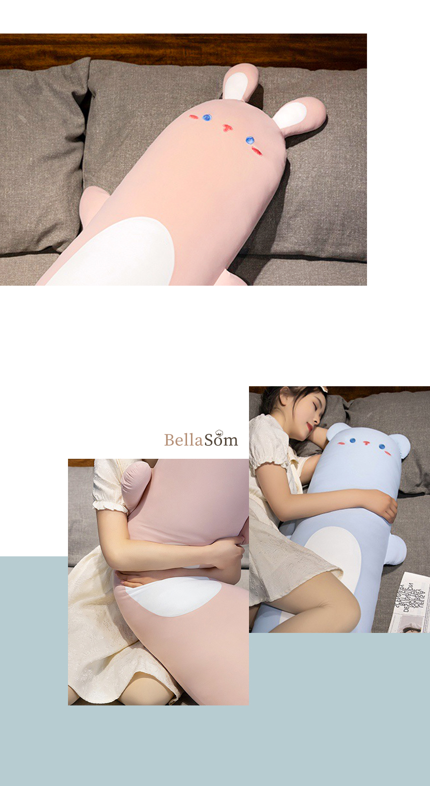 벨라솜 냉감 쿨링베게 인형쿠션 애착인형 캐릭터 사계절 바디필로우 롱 쿠션 블루곰 핑크토끼 90cm130cm